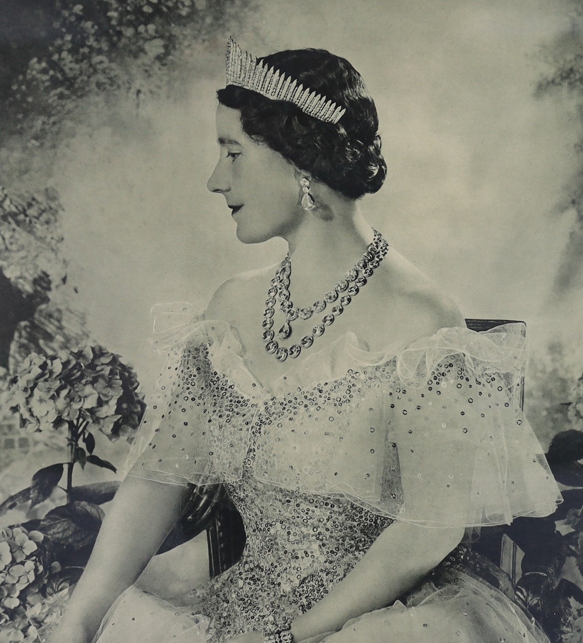 After Cecil Beaton, a signed photo-lithograph of Queen Elizabeth, the Queen Mother, printed for Raphael Tuck & Sons Ltd, overall 49 x 39cm